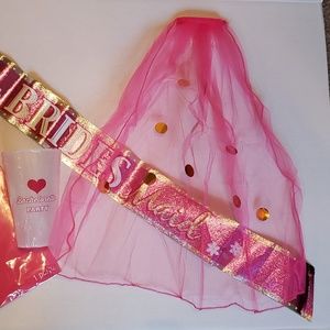 Bachelorette pink veil w/ FREE matching sash & cup